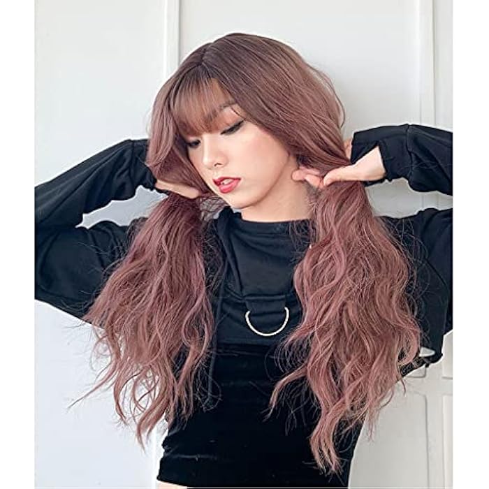 DILLARDS Pale Pink Wig With Long Fringe Wavy Synthetic Wigs 24 Inch 24 Inch Hair Wigs For Women For Daily Use Hair Decoration - Image 2